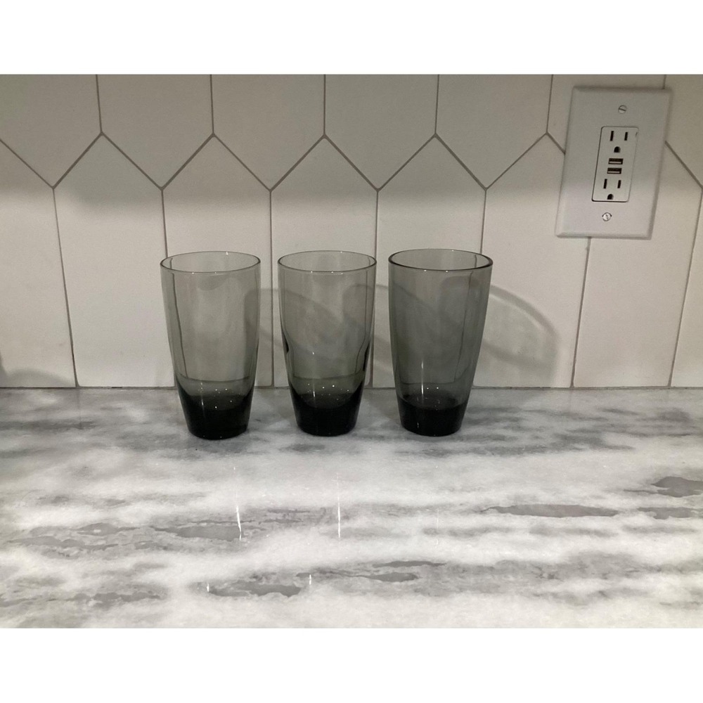Libbey Classic Smoke Gray Tumblers Drinking Glasses Coolers 16 oz Set of 3
